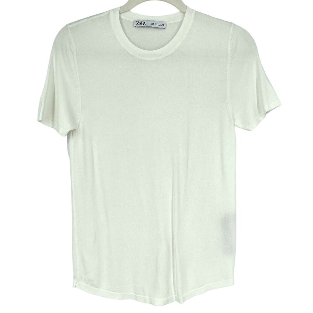 Zara White Knit Top Large Short Sleeve Casual‎ Chic Minimalist